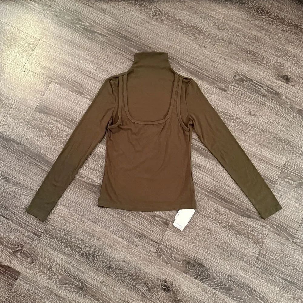Commense Olive Green 2 in 1 Mock Neck Jersey Top New
